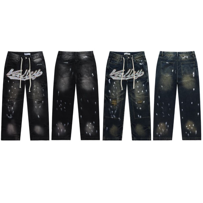 Rainbow Candy Embroidery Beaded Rhinestone Washed Jeans 2 colors 28899681