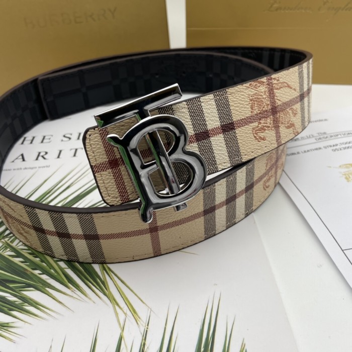 Round Letter B Button Embossed Leather Belt【Width 3.5cm】 28680598