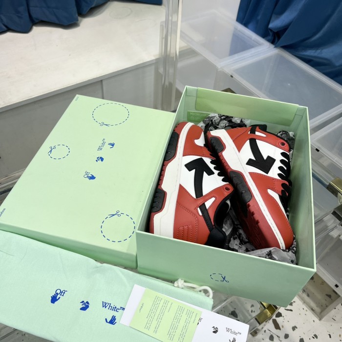 1:1 quality version OW Out Of Office OOO Low Tops Black White Red OMIA189S23LEA0012510