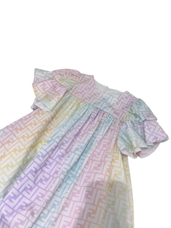 Rainbow Gradient Print Puff Sleeve Dress for Kids 29008801