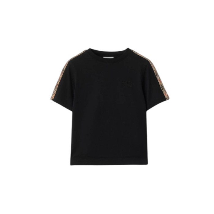Black Check Trim Cotton T-Shirt for Kids 29010785