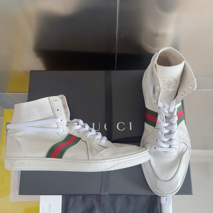 1:1 quality version Gucci White Leather High Top Basketball Sneakers Casual Lace-Up Shoes 28974582