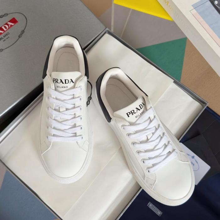 PR@DA@ MACRO RE-NYLON AND BRUSHED LEATHER SNEAKERS   PRD065