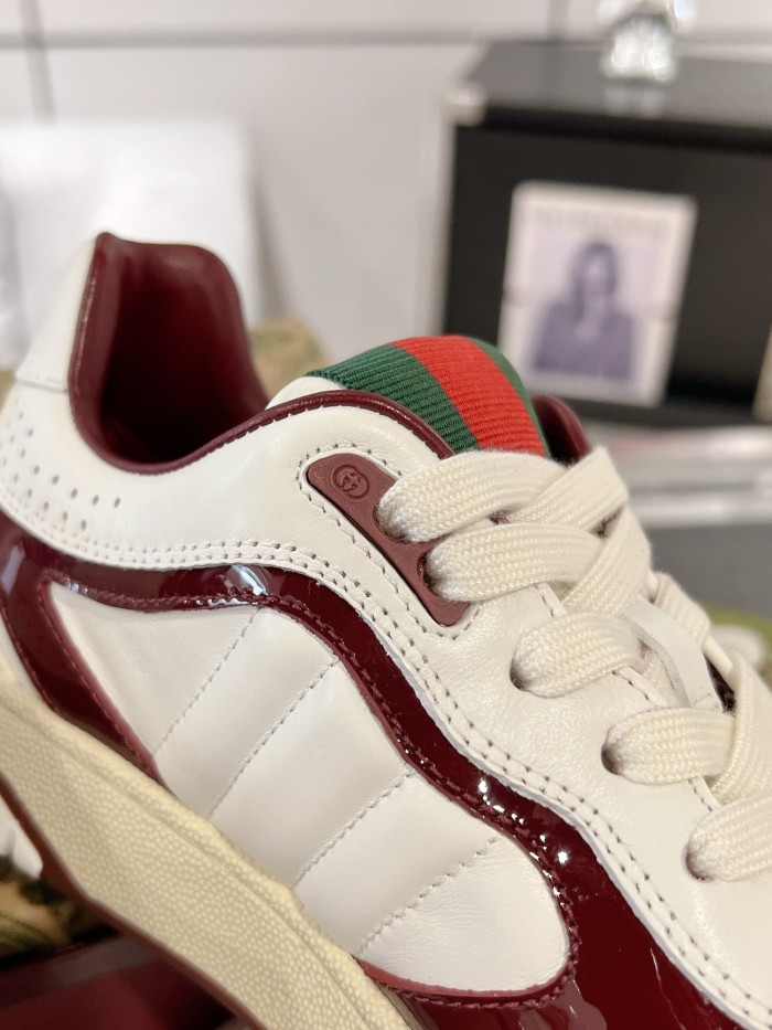 1:1 quality version Re-Web White Burgundy Leather Sneakers with Web Detail Retro Shoes 2 colors 28974481