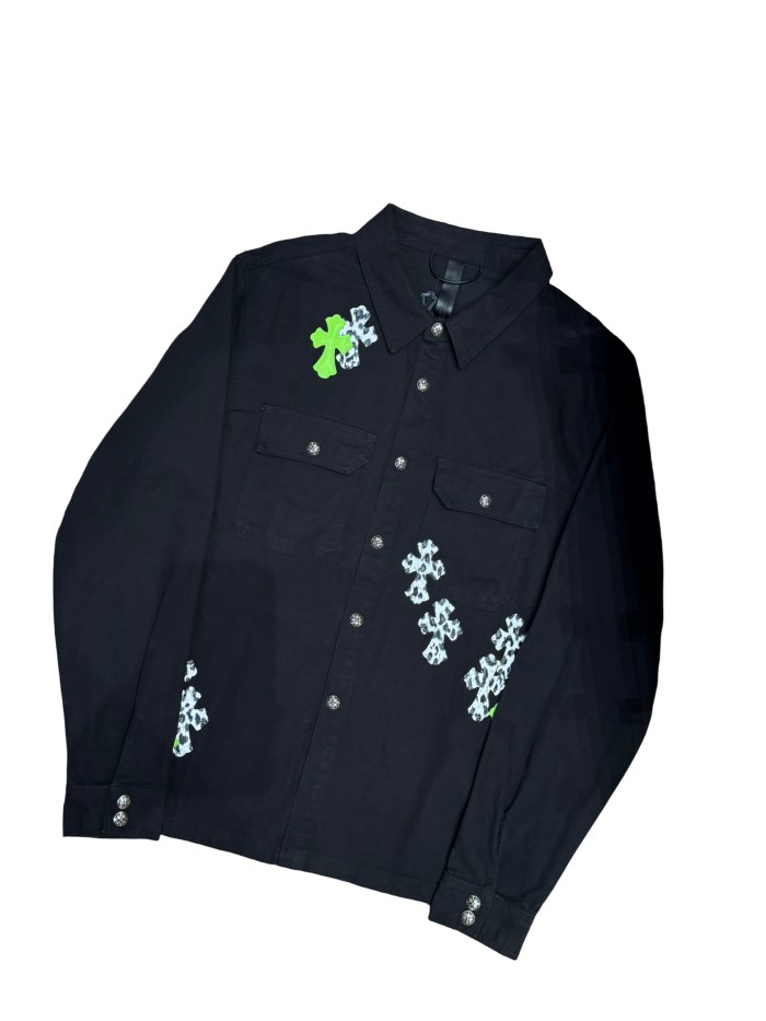 1:1 quality version green & white cross leather patches denim Vintage jacket 28959603