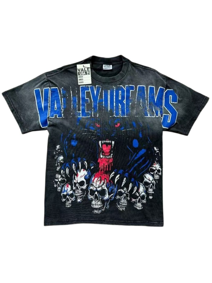 Black Panther Skull Distressed Wash Oversized Streetwear T-Shirt 29027143