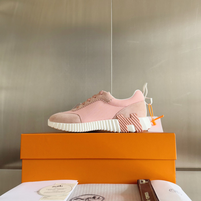 [plus-size shoes]Bouncing Couple Style Mesh & Genuine Leather Breathable Sneakers 4 colors 29085183