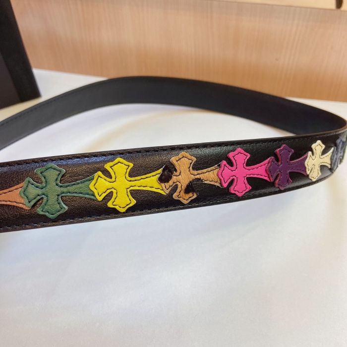 1:1 quality version Sanskrit Ch Monogram Sterling Brass Silver Plated Buckle Leather Belt 3 colors【Width 3.0 cm】