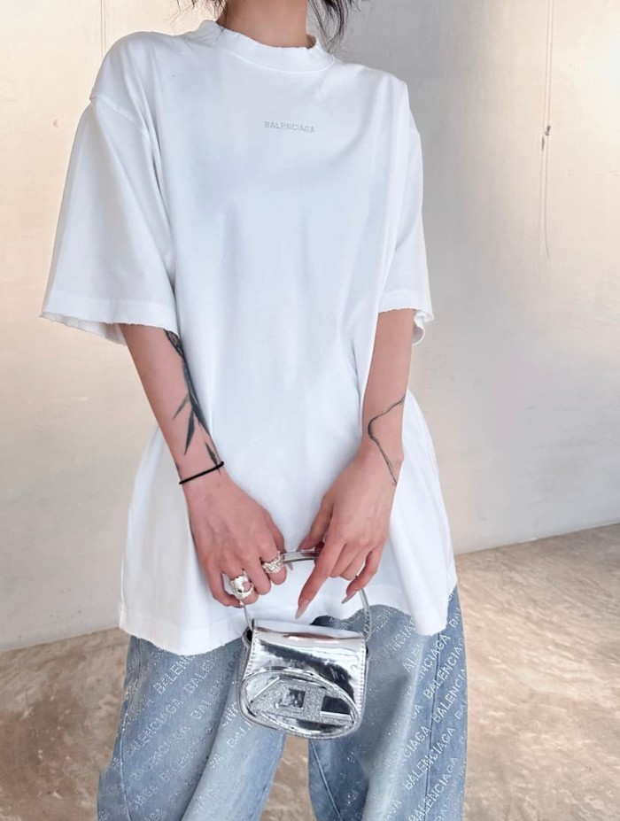 1:1 quality version Front and Back Letter Rhinestone Washed Tee 2 colors 28903003