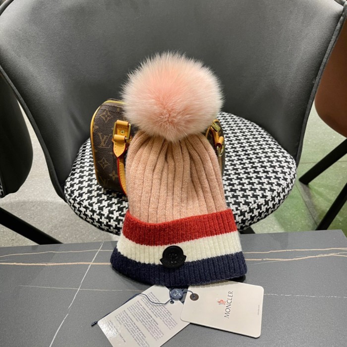 1:1 quality version Colorblocked Fox Fur Ball Cold beanie 4 colors