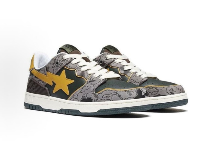 Sk8 Sta Low 1st Camo Retro Skateboarding Shoes Gray Green Leather Sneakers 28977804