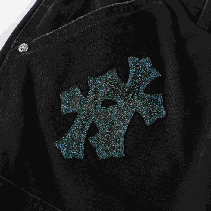 1:1 quality version Glitter Teal Cross Patched Black Straight Leg Casual Denim Jeans 29082250