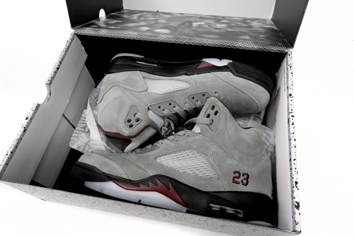 [plus-size shoes] Jordan 5   Burgundy  Grey Suede Basketball Shoes 29035416
