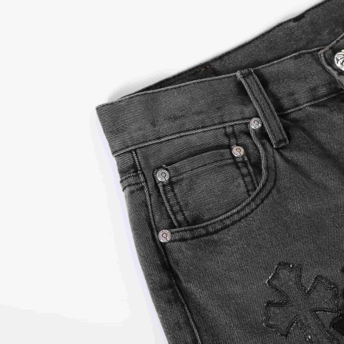 1:1 quality version Black Cross Patched Washed Charcoal Grey Straight Leg Denim Jeans 29082261
