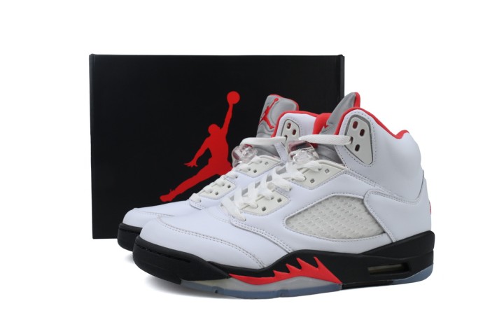 [plus-size shoes] 1:1 quality version Jordan 5   Fire Red  White Leather Basketball Shoes 29035327
