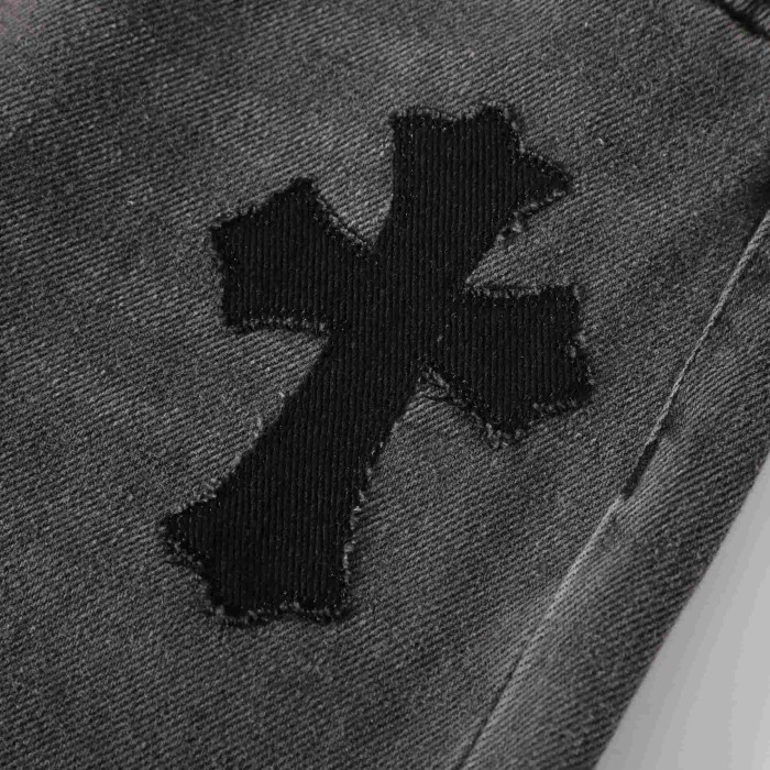 1:1 quality version Black Cross Patched Washed Charcoal Grey Straight Leg Denim Jeans 29082261