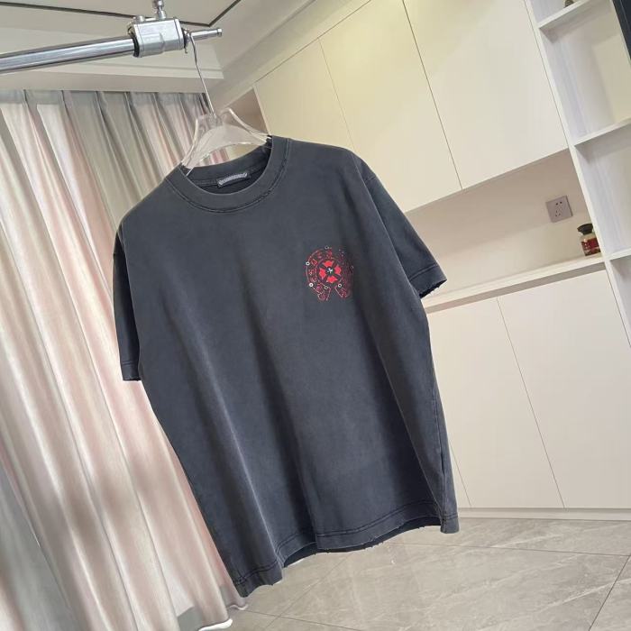 1:1 quality version Red Sanskrit Horseshoe Cross Logo Printed  Vintage Tee 4 colors 29082421