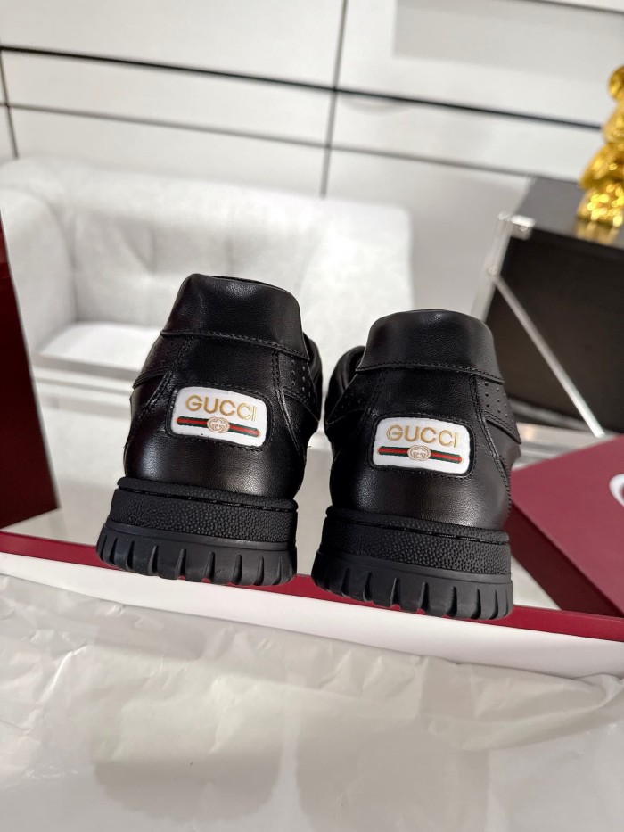 1:1 quality version Re-Web All Black Leather Low Top Sneakers Casual Lace-Up Shoes 28974447