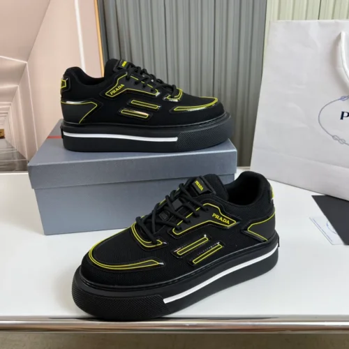 PR@DA@ MACRO RE-NYLON AND BRUSHED LEATHER SNEAKERS   PRD060