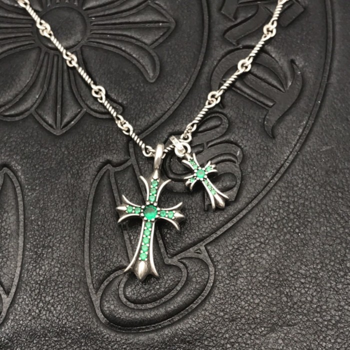 Sterling Silver CH and Diamond Double Cross Necklace 12 colors