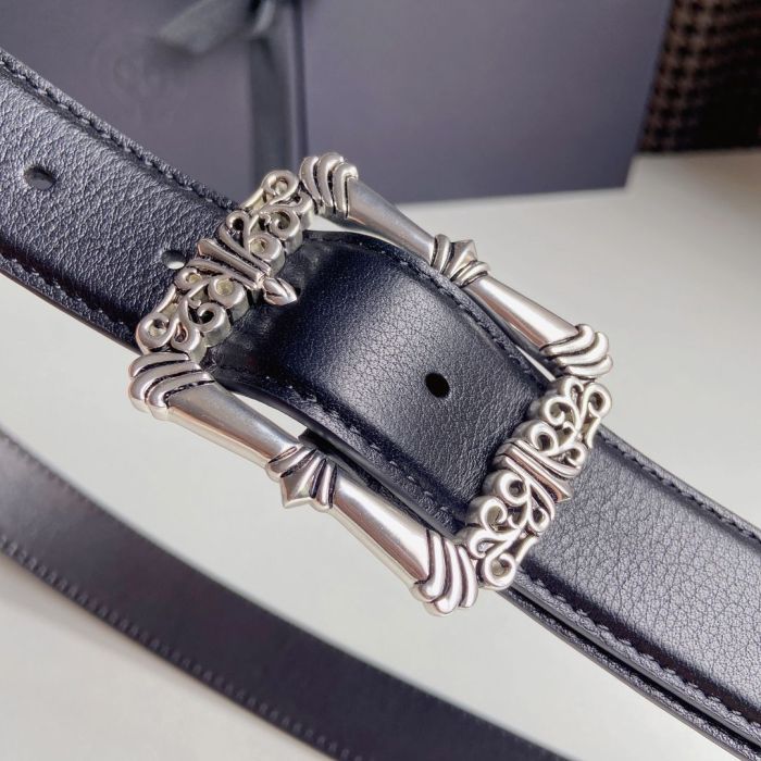 1:1 quality version Classic Vine Silver Plated Sterling Brass Square Buckle Leather Belt 4 colors【Width 3.0 cm】