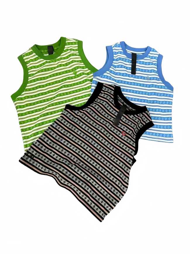 1:1 quality version 27999135 Embroidered Sword Stripe Short Sleeve Vest 3 colors for girls