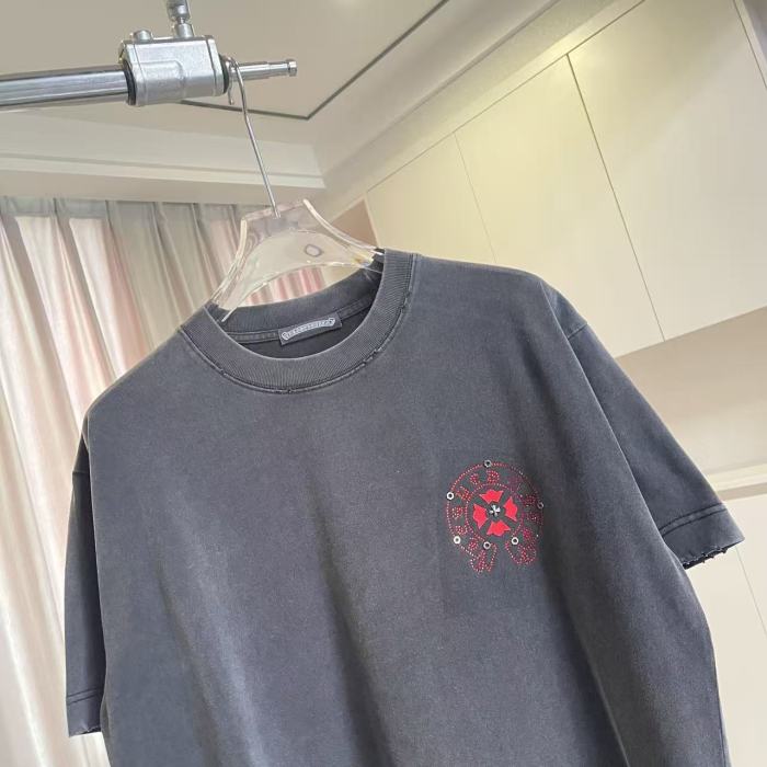 1:1 quality version Red Sanskrit Horseshoe Cross Logo Printed  Vintage Tee 4 colors 29082421