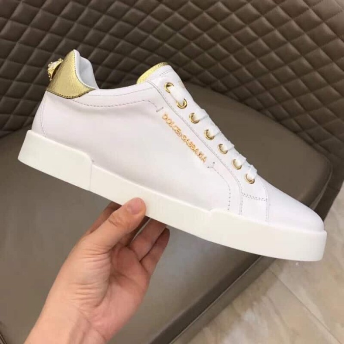 DOLCE    G@BB@N@ SNEAKERS PORTFINO IN BLACK LEATHER WITH PERLA LOGATA   DG20