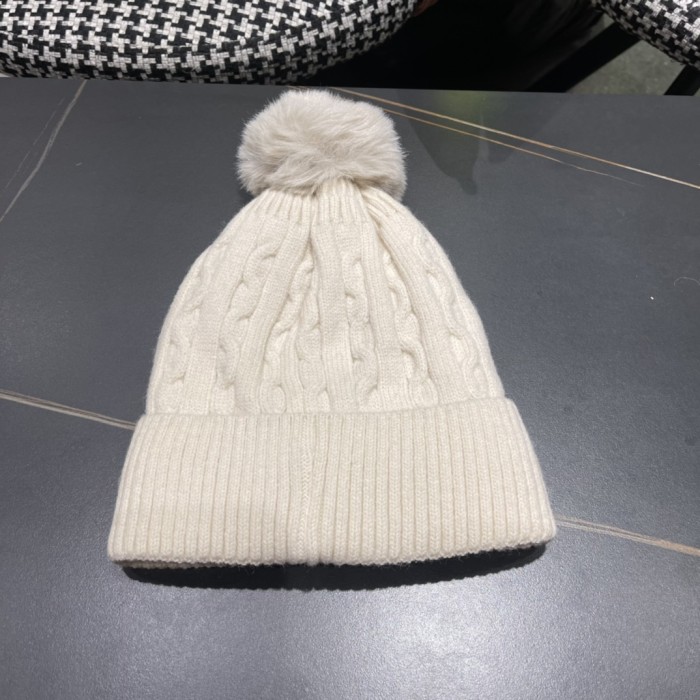 1:1 quality version Twisted knit and fluff ball padded cold beanie 5 colors