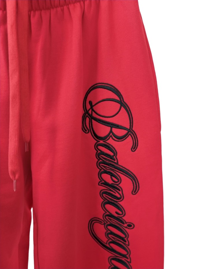 1:1 quality version Contrast Color Cursive Letter Matte Embroidered Sweatpants 2 colors 28974531