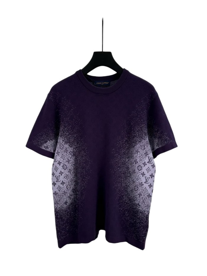 Purple Gradient Jacquard Crew Neck Knitted T-shirt 28963827