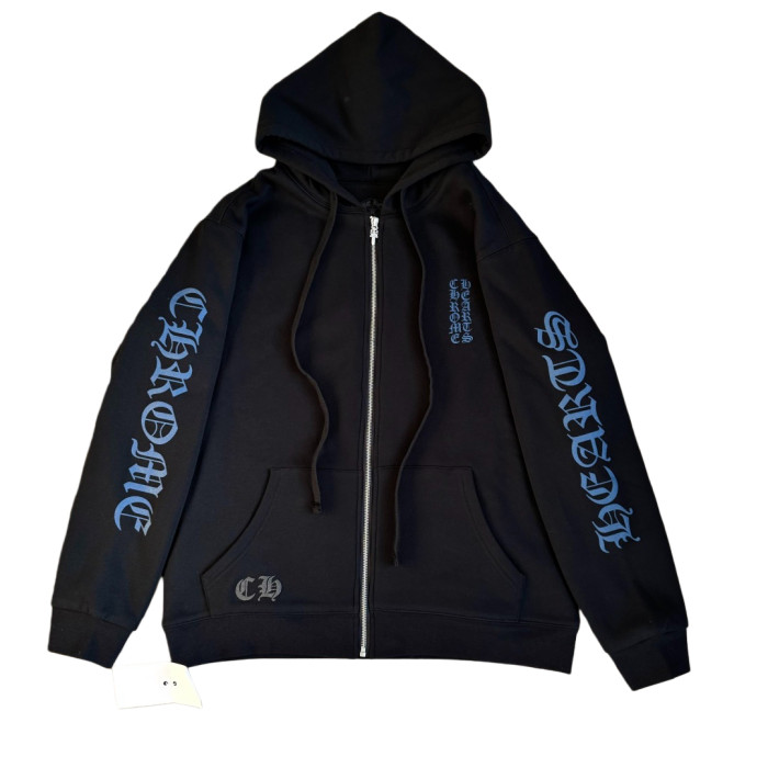 1:1 quality version Blue Sanskrit Print Zipper Hoodie 2 colors 28675448