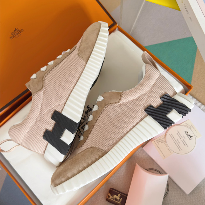 [plus-size shoes]Bouncing Nude Pink Suede & Mesh Couple Style Breathable Sneakers 29085243