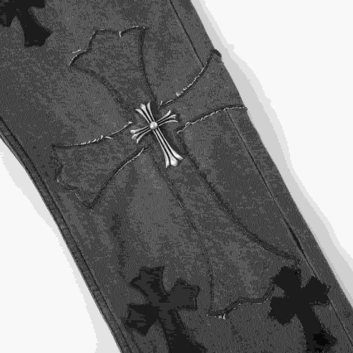 1:1 quality version Black Cross Patched Washed Charcoal Grey Straight Leg Denim Jeans 29082261