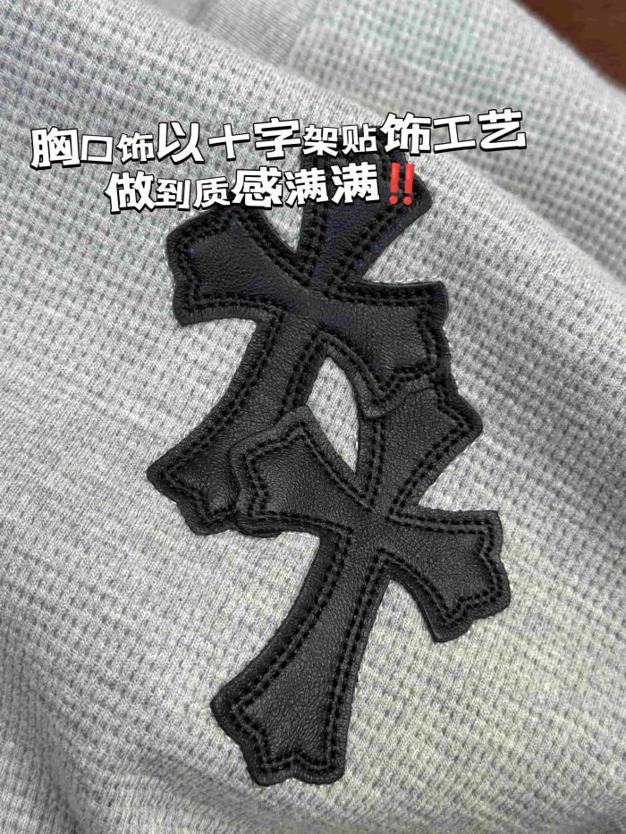 1:1 quality version Cotton Waffle Knit Cross Patch Crew Neck Long Sleeve Sweatshirt 2 colors 28938005