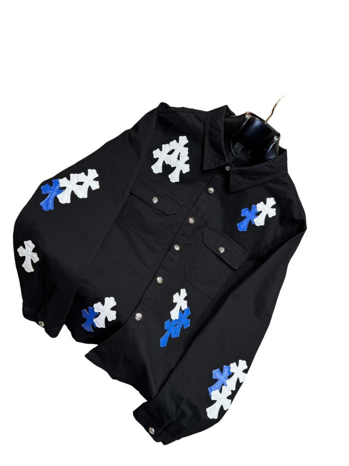 1:1 quality version blue & white cross leather patches denim Vintage jacket 28959626