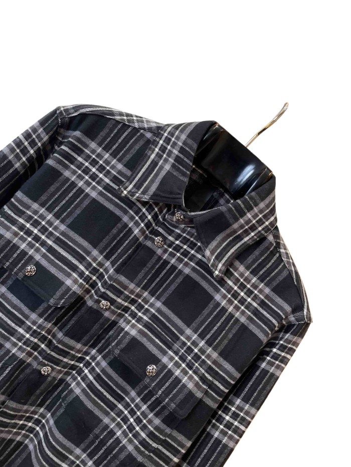 1:1 quality version classic black-white-gray check jacquard lapel long-sleeve shirt 28937201