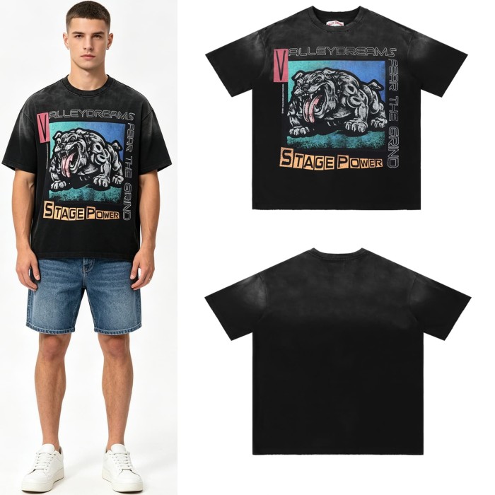 Vintage Bulldog Print Washed Oversized Streetwear T-Shirt 2 colors 28978073