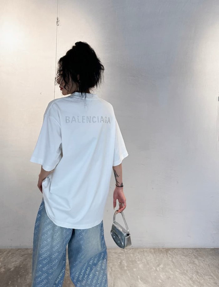 1:1 quality version Front and Back Letter Rhinestone Washed Tee 2 colors 28903003