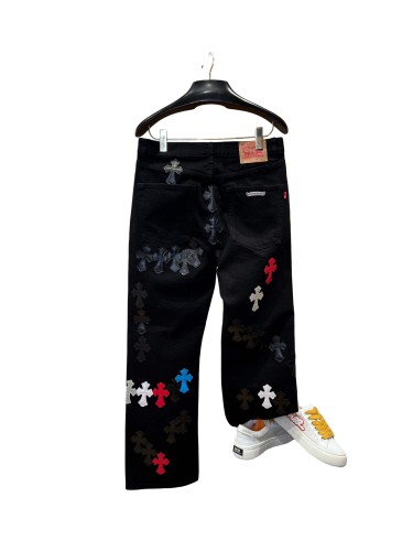 1:1 quality version  color-block cross appliqué glitter jeans 28959574