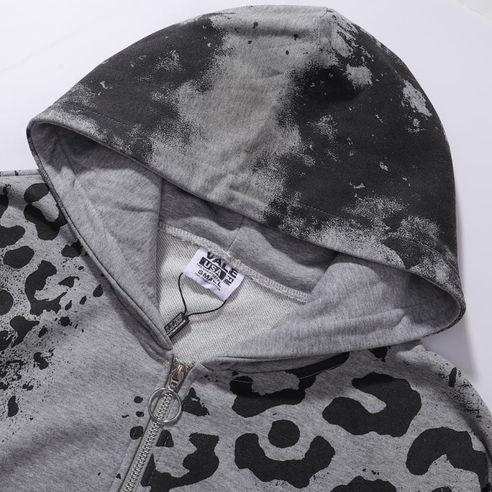 Black Spot Leopard Print Washed Version Hoodie 28709902