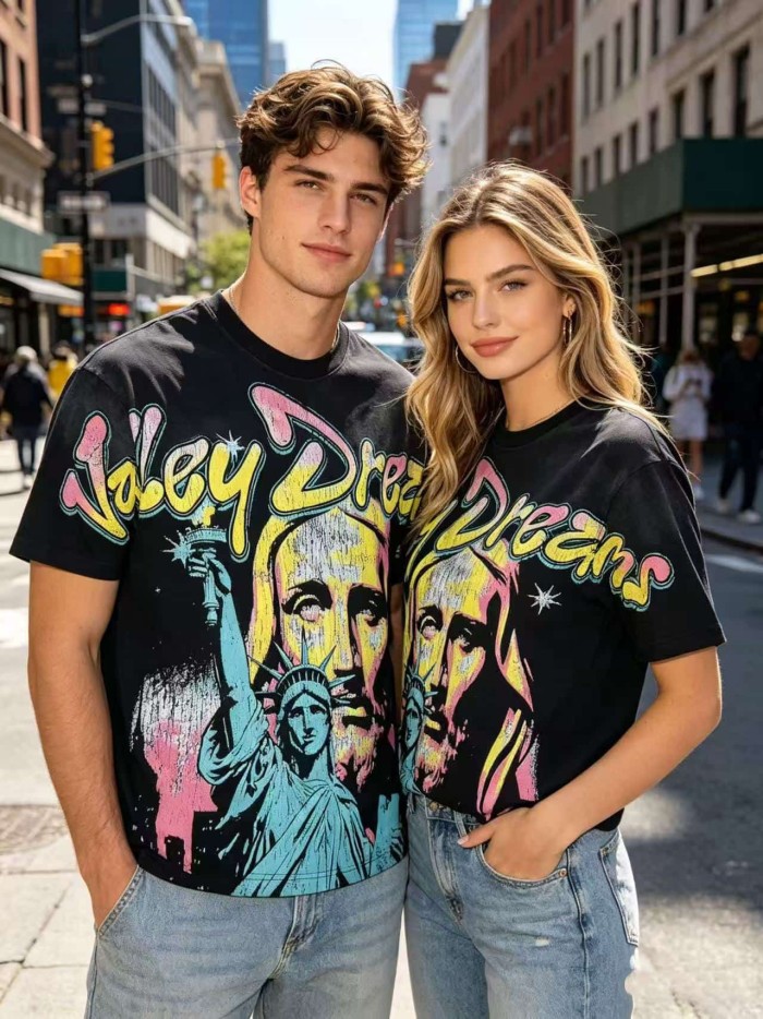 Jesus And Statue Of Liberty Print Washed Tee 29047381