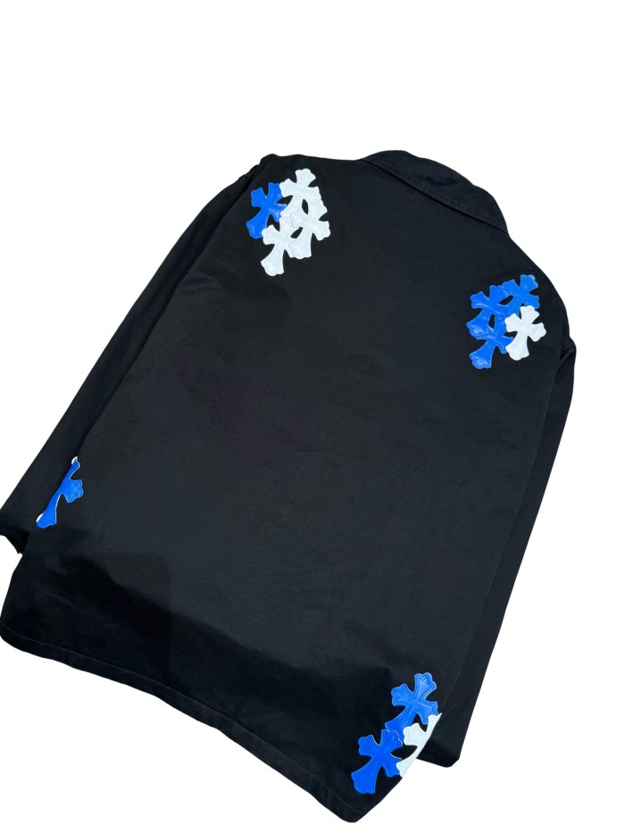 1:1 quality version blue & white cross leather patches denim Vintage jacket 28959626