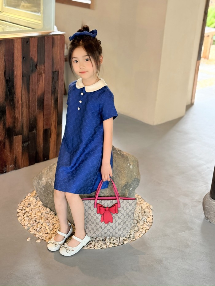 Royal Blue GG Monogram Peter Pan Collar A-Line Dress for Kids 29006280