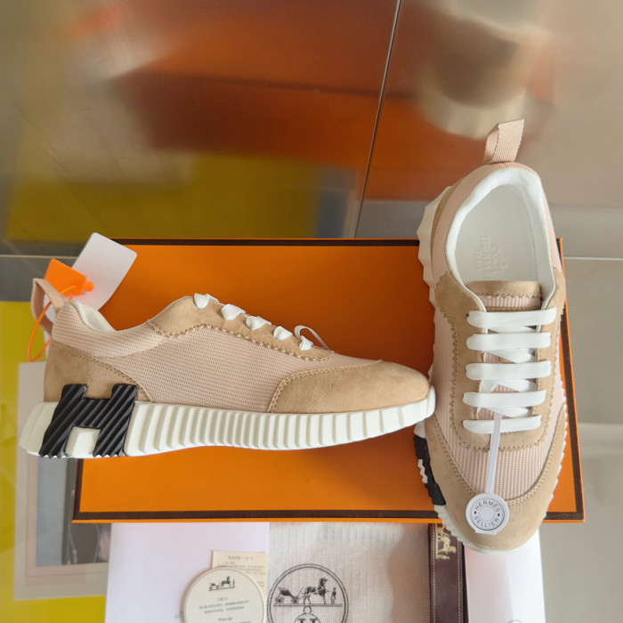 [plus-size shoes]Bouncing Nude Pink Suede & Mesh Couple Style Breathable Sneakers 29085243