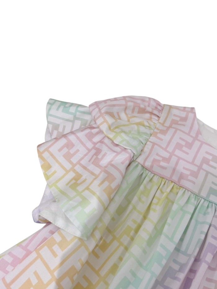 Rainbow Gradient Print Puff Sleeve Dress for Kids 29008801