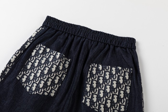 Navy Denim Oblique Logo Tape Elastic Waist Shorts for Kids 29000503