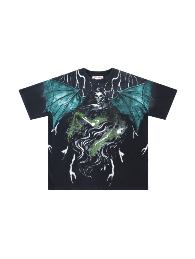 Vintage Washed Grim Reaper Print Loose Fit Streetwear T-Shirt 28978080