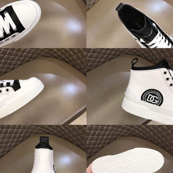 DOLCE AND  G@BB@N@ QUILTED TWO-TONE NYLON PORTOFINO LIGHT MID-TOP SNEAKERS IN WHITE    DG107