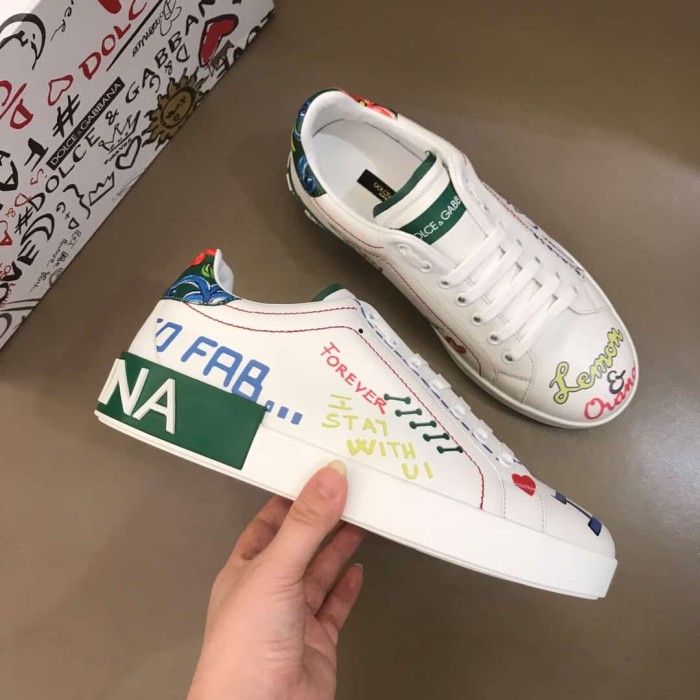 DOLCE    G@BB@N@ PRINTED CALFSKIN PORTOFINO SNEAKERS   DG32